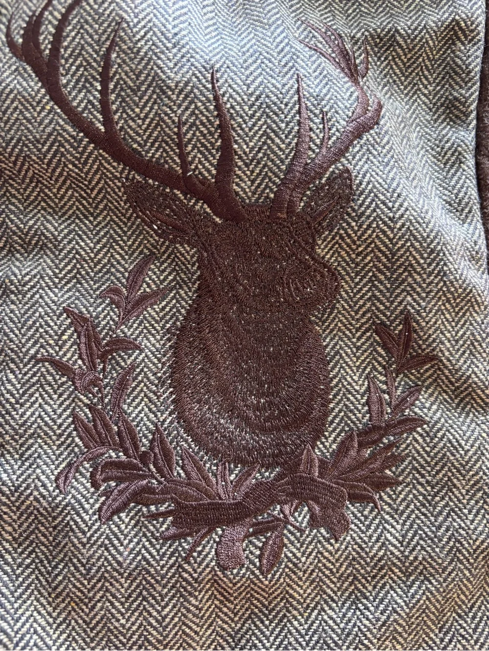 Brown Faux Fur Cuff Holiday Stocking with Embroidered Stag